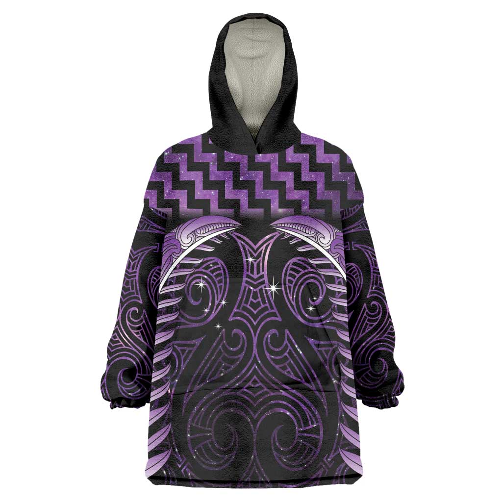 Purple Matariki New Zealand Wearable Blanket Hoodie Maori Poutama Galaxy Vibes