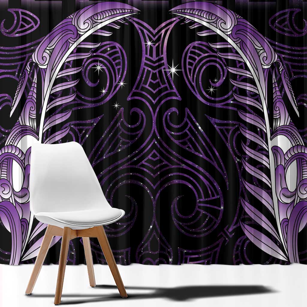 Purple Matariki New Zealand Window Curtain Maori Poutama Galaxy Vibes LT14 - Polynesian Pride