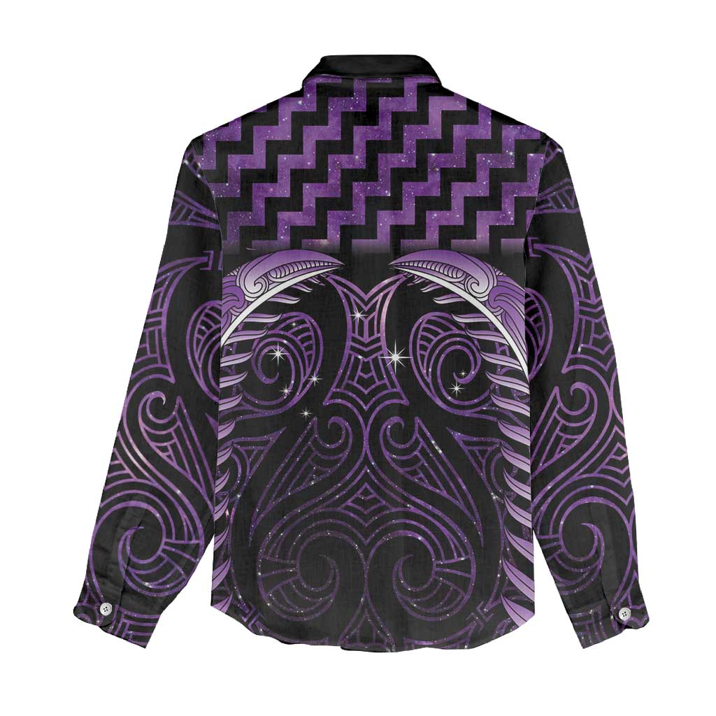 Purple Matariki New Zealand Women Casual Shirt Maori Poutama Galaxy Vibes