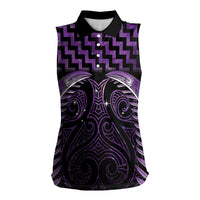 Purple Matariki New Zealand Women Sleeveless Polo Shirt Maori Poutama Galaxy Vibes