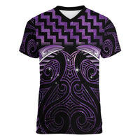 Purple Matariki New Zealand Women V-Neck T-Shirt Maori Poutama Galaxy Vibes LT14 Female Purple - Polynesian Pride