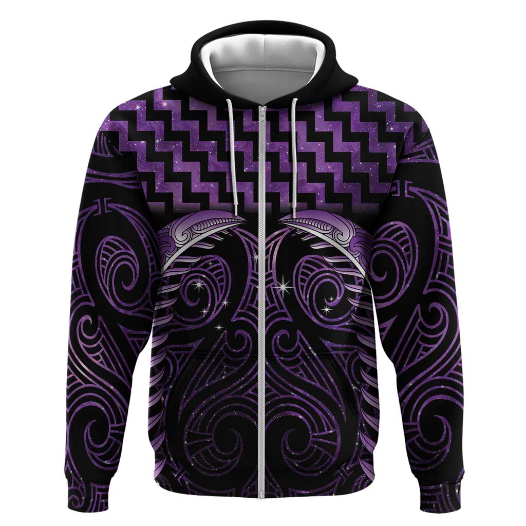 Purple Matariki New Zealand Zip Hoodie Maori Poutama Galaxy Vibes LT14 Zip Hoodie Purple - Polynesian Pride