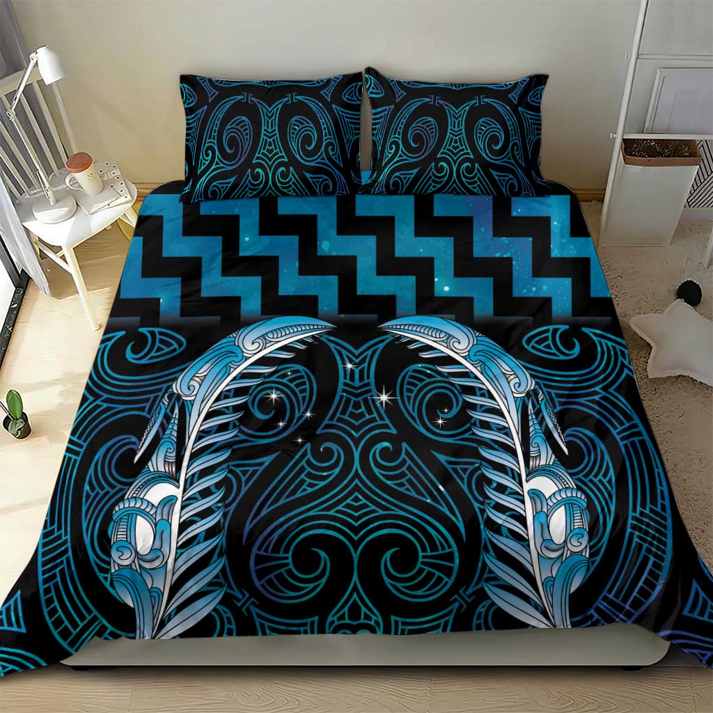 Blue Matariki New Zealand Bedding Set Maori Poutama Galaxy Vibes