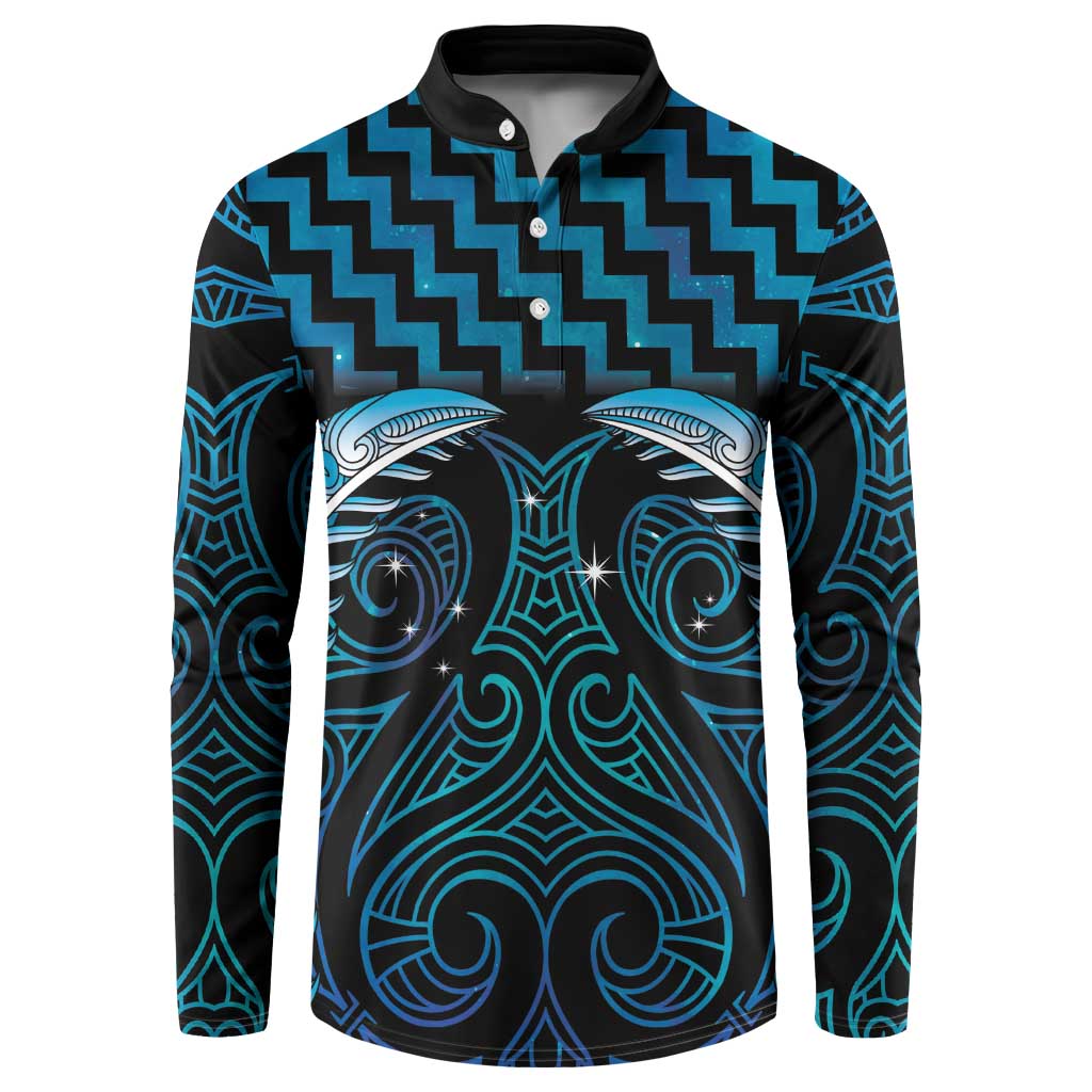 Blue Matariki New Zealand Button Sweatshirt Maori Poutama Galaxy Vibes