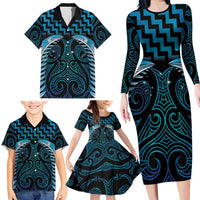Blue Matariki New Zealand Family Matching Long Sleeve Bodycon Dress and Hawaiian Shirt Maori Poutama Galaxy Vibes