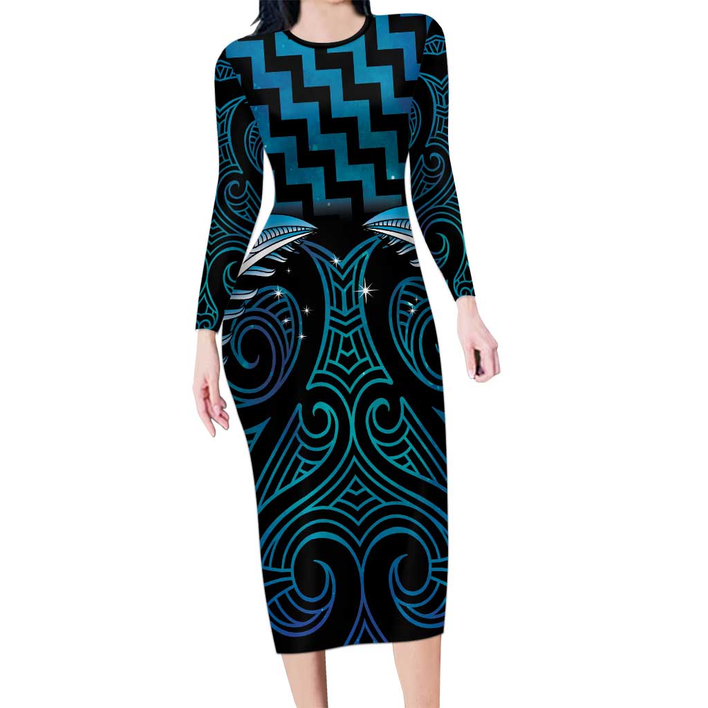 Blue Matariki New Zealand Family Matching Long Sleeve Bodycon Dress and Hawaiian Shirt Maori Poutama Galaxy Vibes