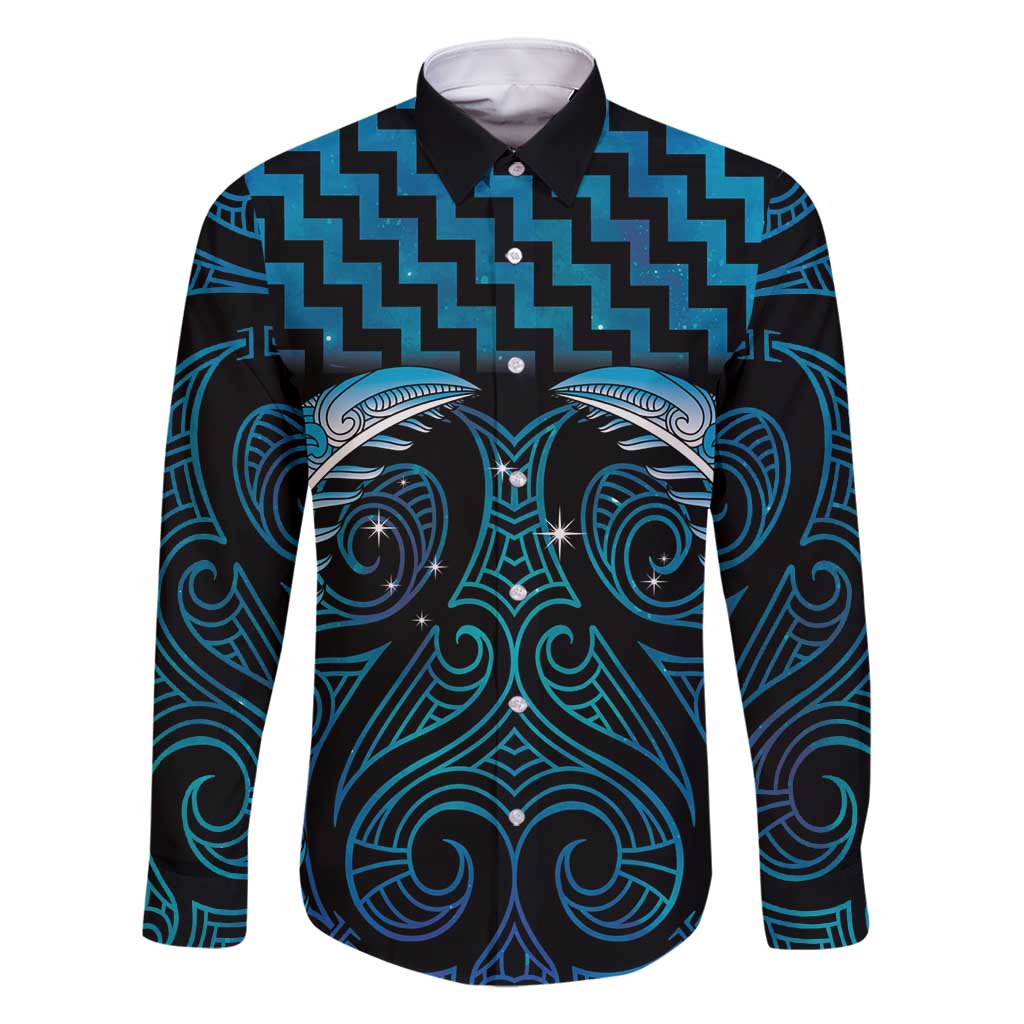 Blue Matariki New Zealand Family Matching Off Shoulder Maxi Dress and Hawaiian Shirt Maori Poutama Galaxy Vibes