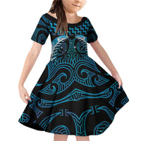 Blue Matariki New Zealand Family Matching Off Shoulder Short Dress and Hawaiian Shirt Maori Poutama Galaxy Vibes