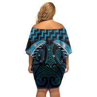 Blue Matariki New Zealand Family Matching Off Shoulder Short Dress and Hawaiian Shirt Maori Poutama Galaxy Vibes