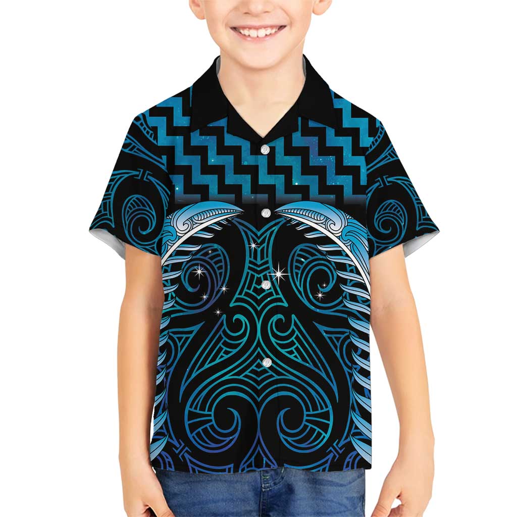 Blue Matariki New Zealand Family Matching Off Shoulder Short Dress and Hawaiian Shirt Maori Poutama Galaxy Vibes