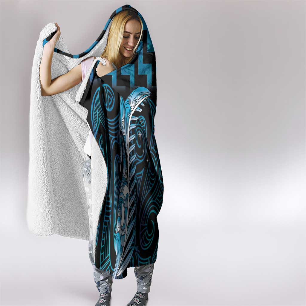 Blue Matariki New Zealand Hooded Blanket Maori Poutama Galaxy Vibes