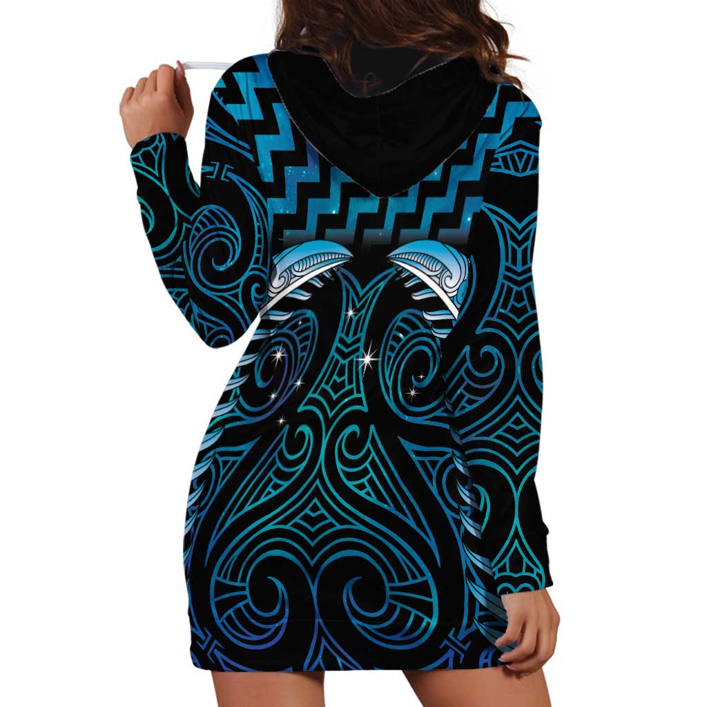 Blue Matariki New Zealand Hoodie Dress Maori Poutama Galaxy Vibes