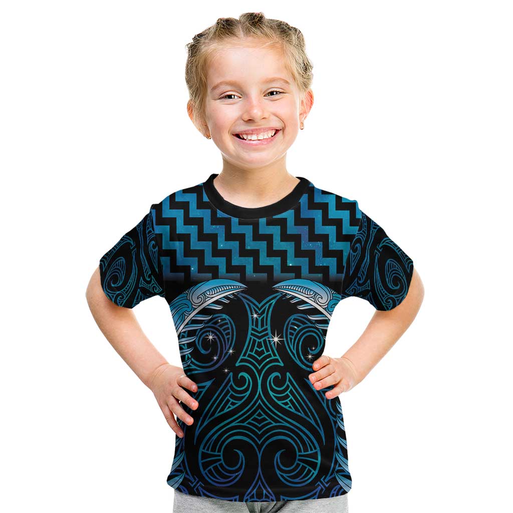 Blue Matariki New Zealand Kid T Shirt Maori Poutama Galaxy Vibes LT14 Blue - Polynesian Pride