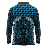 Blue Matariki New Zealand Long Sleeve Polo Shirt Maori Poutama Galaxy Vibes