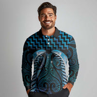 Blue Matariki New Zealand Long Sleeve Polo Shirt Maori Poutama Galaxy Vibes