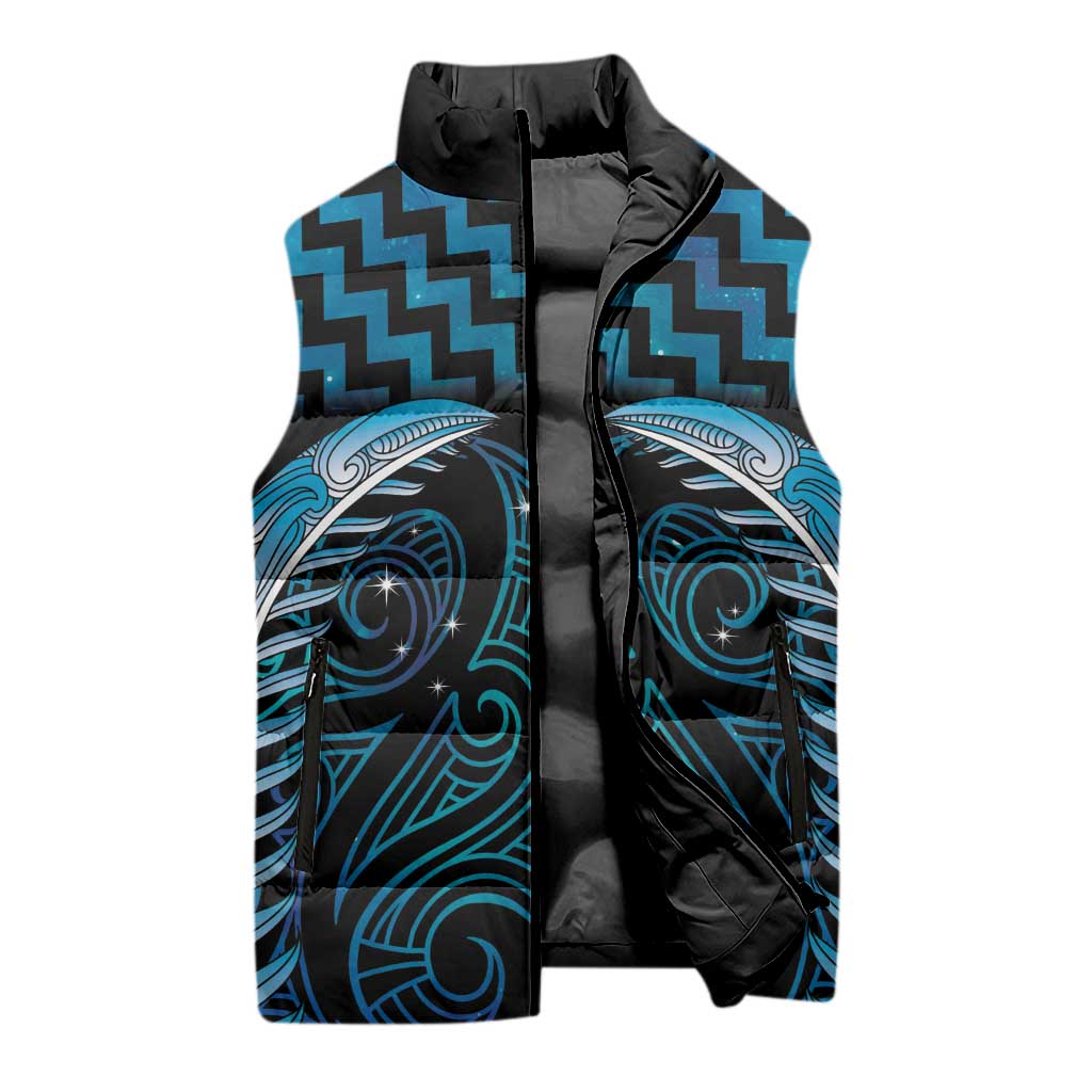 Blue Matariki New Zealand Sleeveless Puffer Jacket Maori Poutama Galaxy Vibes - Polynesian Pride