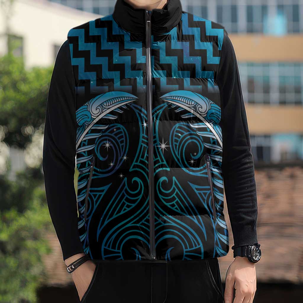 Blue Matariki New Zealand Sleeveless Puffer Jacket Maori Poutama Galaxy Vibes - Polynesian Pride