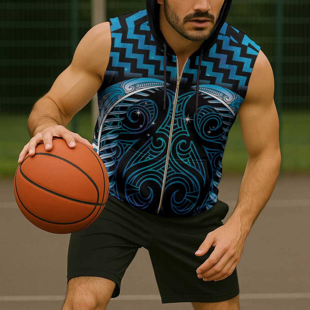 Blue Matariki New Zealand Sleeveless Zip Hoodie Maori Poutama Galaxy Vibes - Polynesian Pride