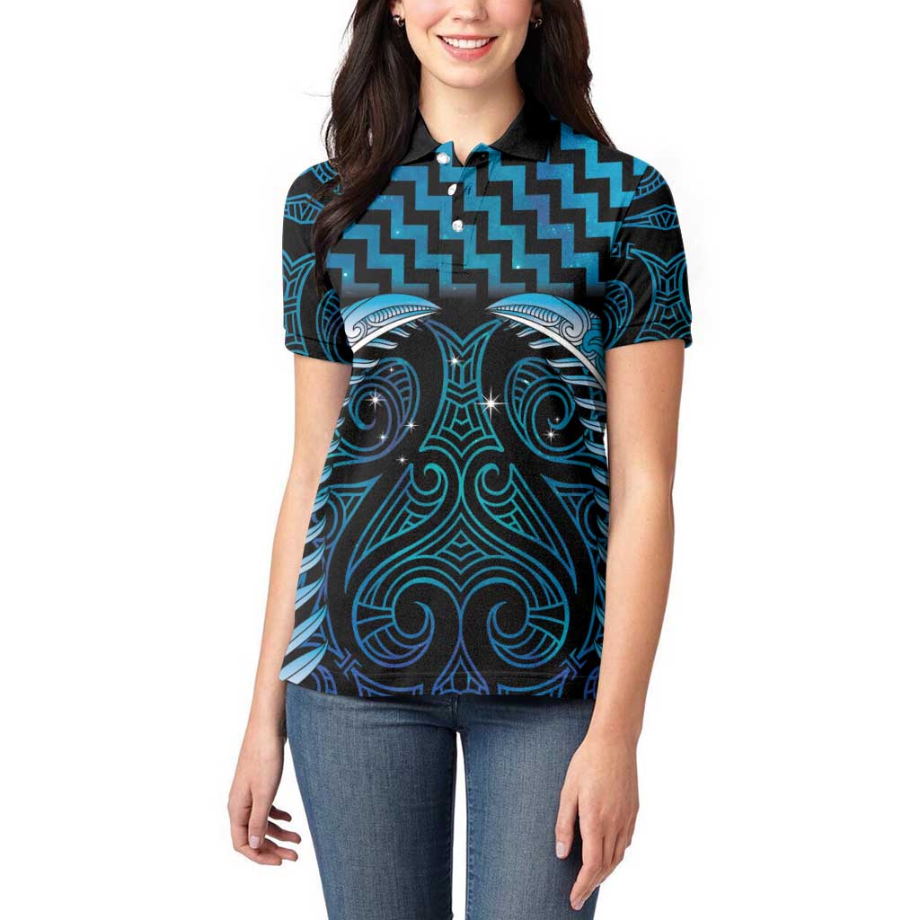 Blue Matariki New Zealand Women Polo Shirt Maori Poutama Galaxy Vibes