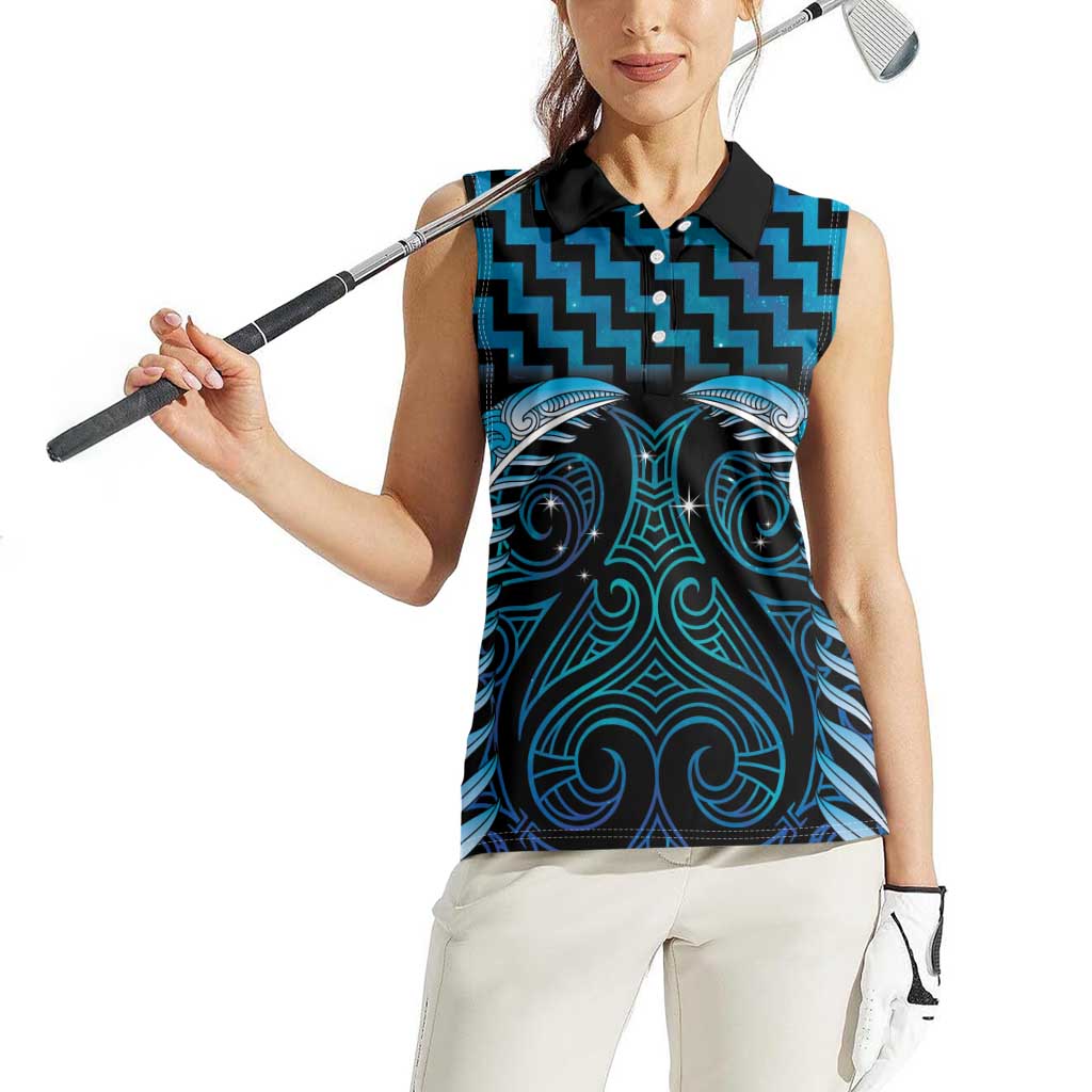 Blue Matariki New Zealand Women Sleeveless Polo Shirt Maori Poutama Galaxy Vibes