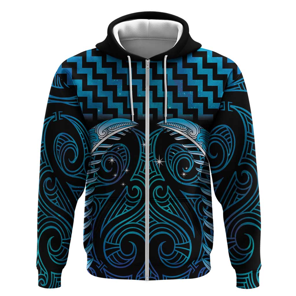 Blue Matariki New Zealand Zip Hoodie Maori Poutama Galaxy Vibes LT14 Zip Hoodie Blue - Polynesian Pride