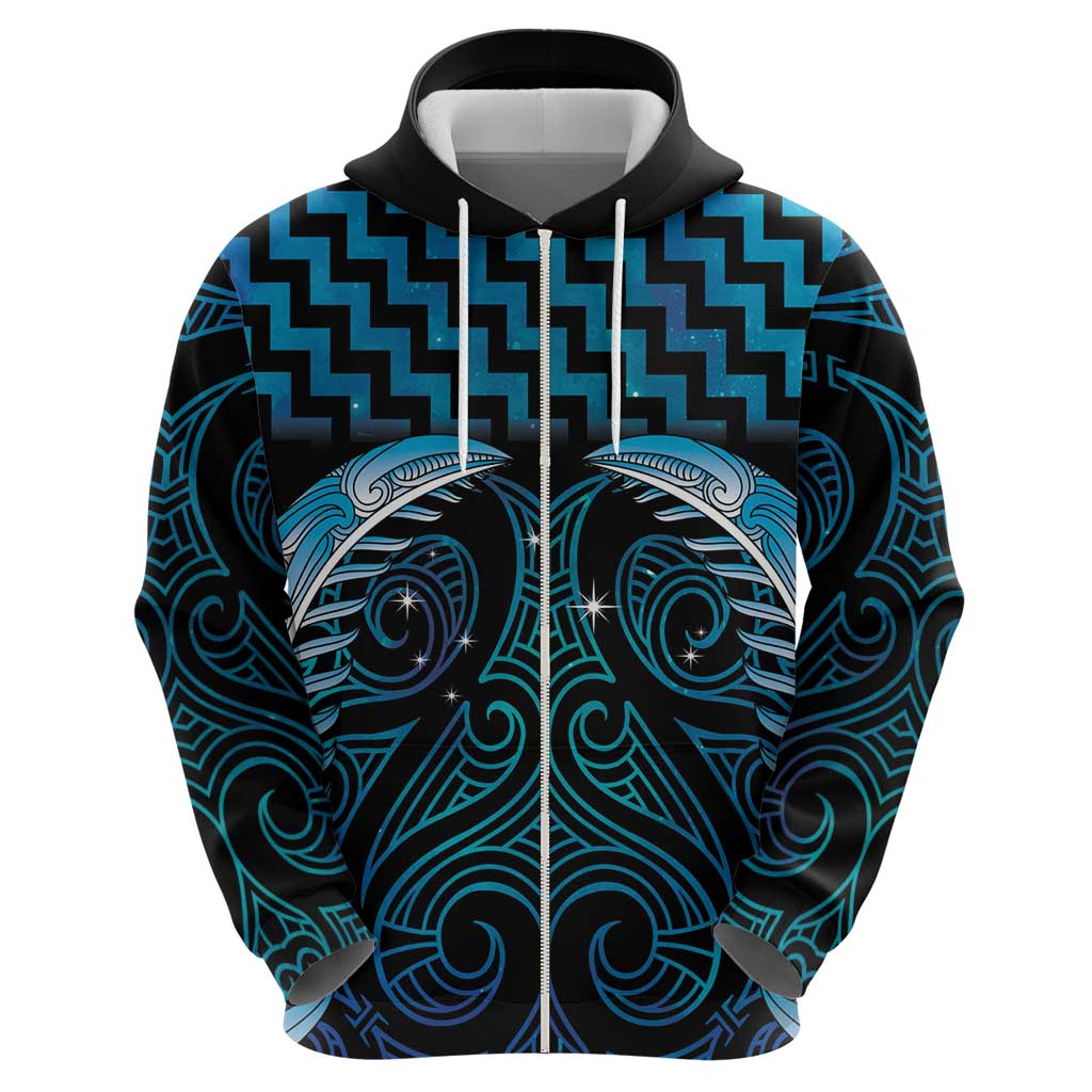Blue Matariki New Zealand Zip Hoodie Maori Poutama Galaxy Vibes LT14 - Polynesian Pride