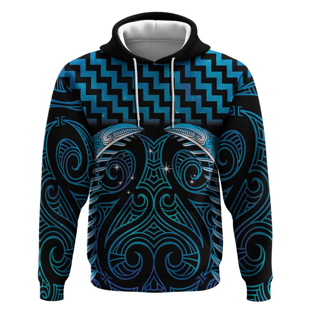 Blue Matariki New Zealand Zip Hoodie Maori Poutama Galaxy Vibes LT14 Pullover Hoodie Blue - Polynesian Pride