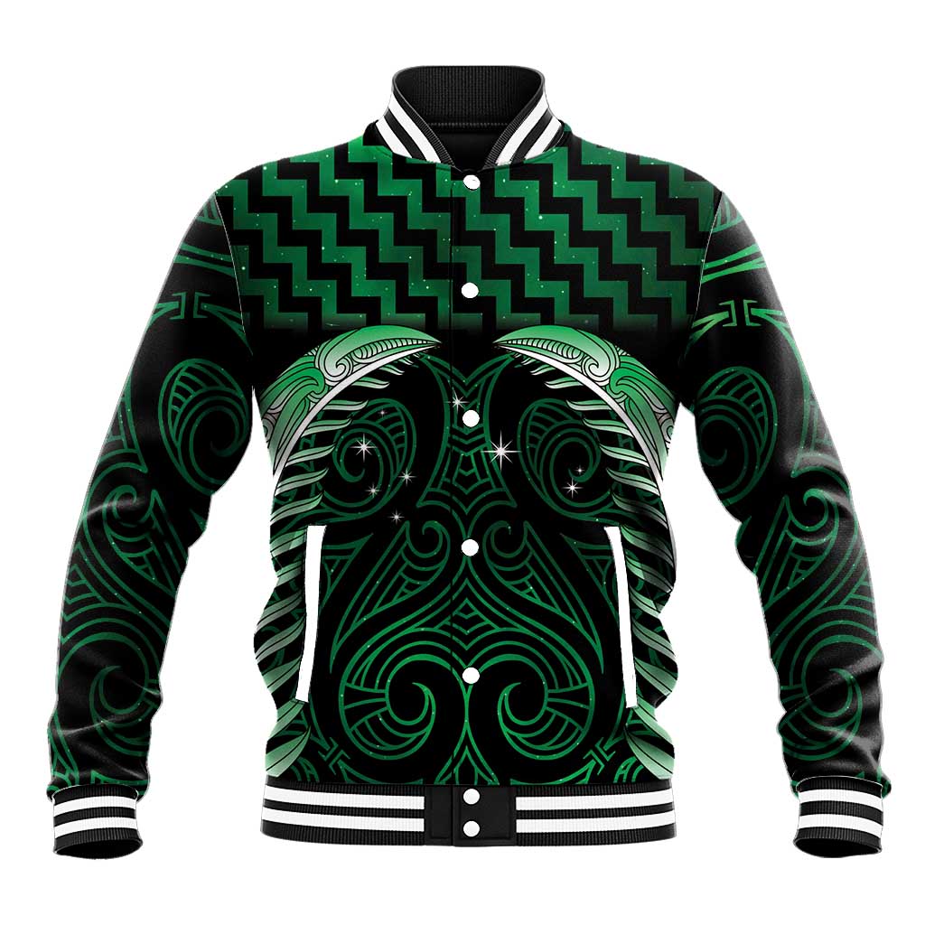 Green Matariki New Zealand Baseball Jacket Maori Poutama Galaxy Vibes