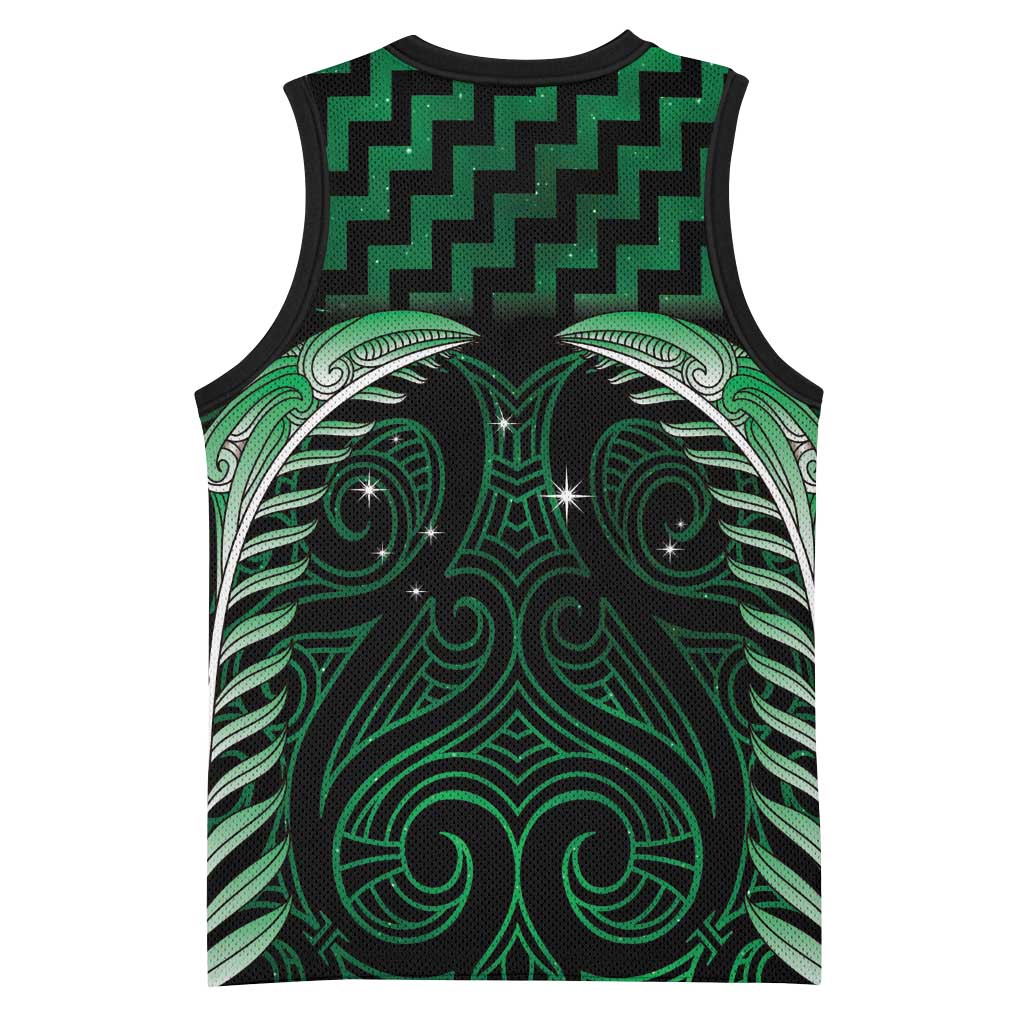 Green Matariki New Zealand Basketball Jersey Maori Poutama Galaxy Vibes - Polynesian Pride