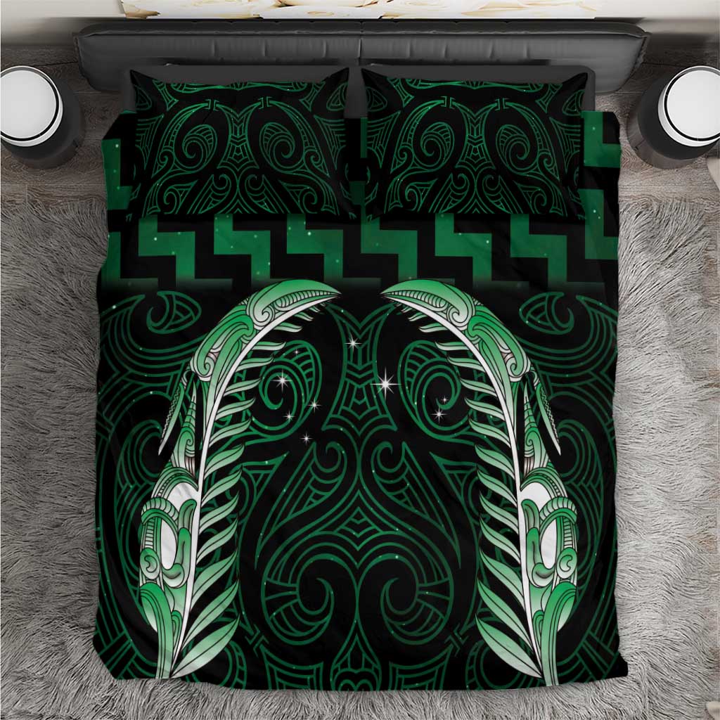 Green Matariki New Zealand Bedding Set Maori Poutama Galaxy Vibes LT14 Green - Polynesian Pride