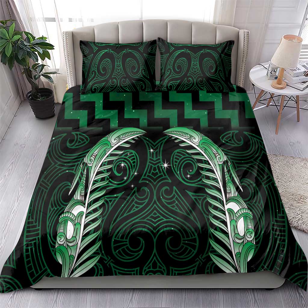 Green Matariki New Zealand Bedding Set Maori Poutama Galaxy Vibes LT14 - Polynesian Pride