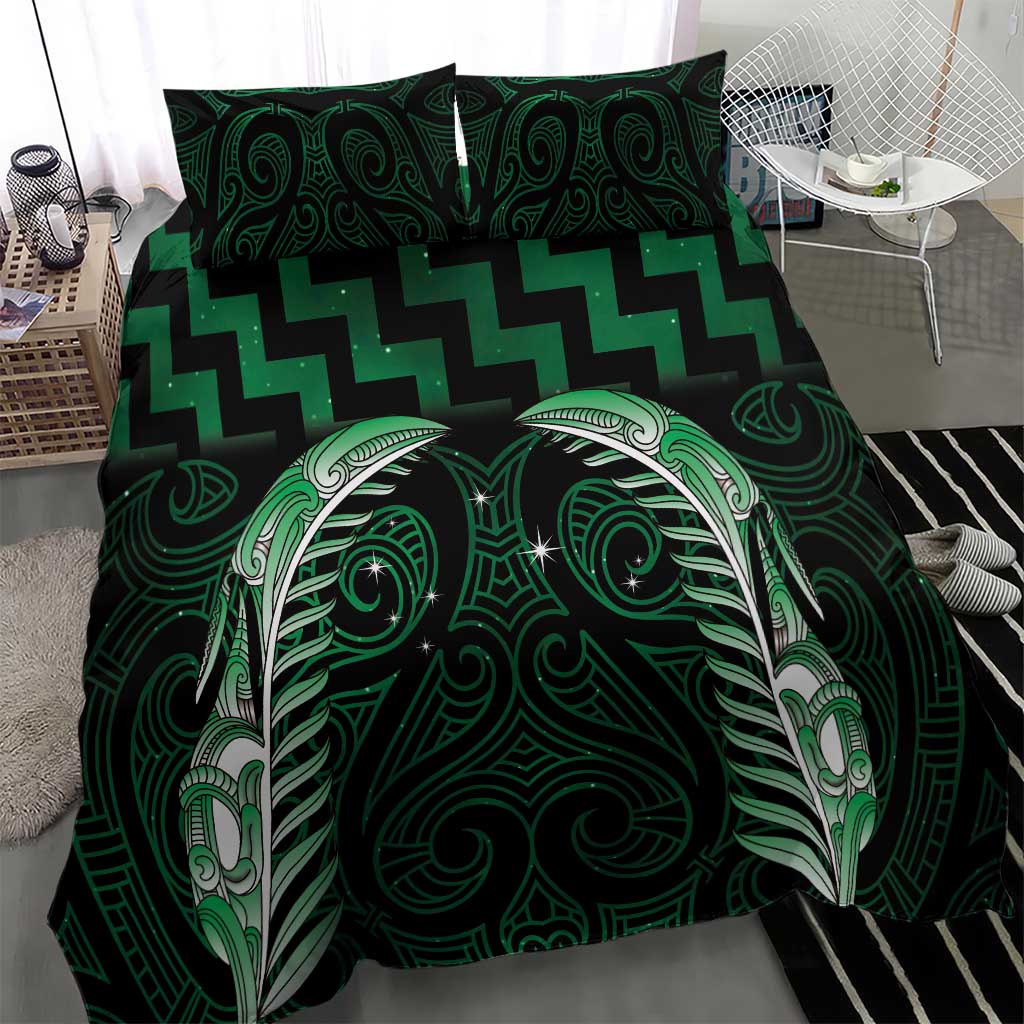 Green Matariki New Zealand Bedding Set Maori Poutama Galaxy Vibes LT14 - Polynesian Pride
