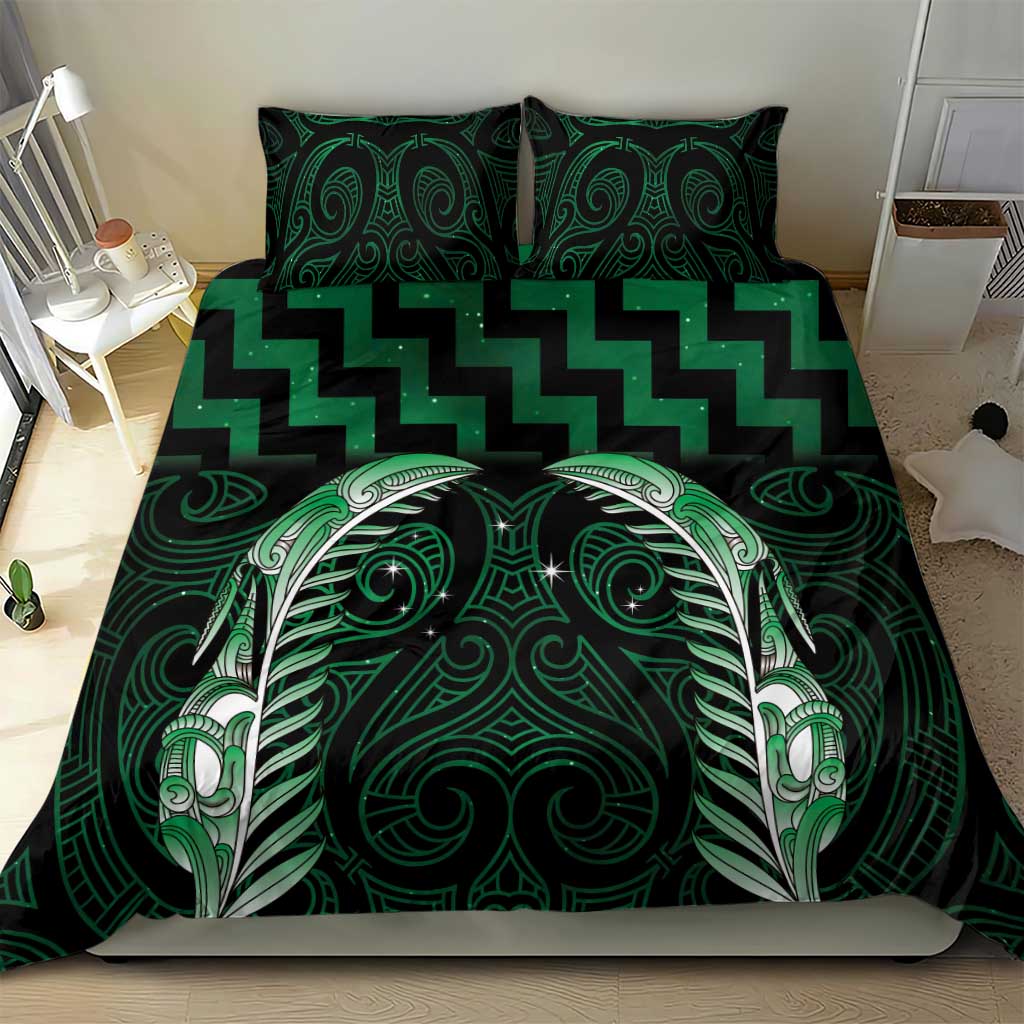 Green Matariki New Zealand Bedding Set Maori Poutama Galaxy Vibes LT14 - Polynesian Pride