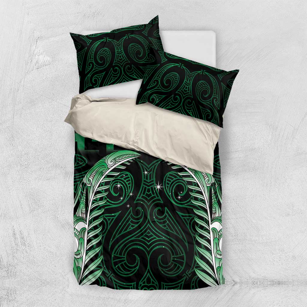 Green Matariki New Zealand Bedding Set Maori Poutama Galaxy Vibes LT14 US Twin 172cm x 218cm Green - Polynesian Pride