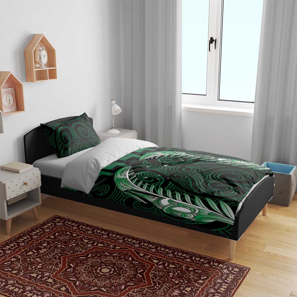 Green Matariki New Zealand Bedding Set Maori Poutama Galaxy Vibes LT14 - Polynesian Pride