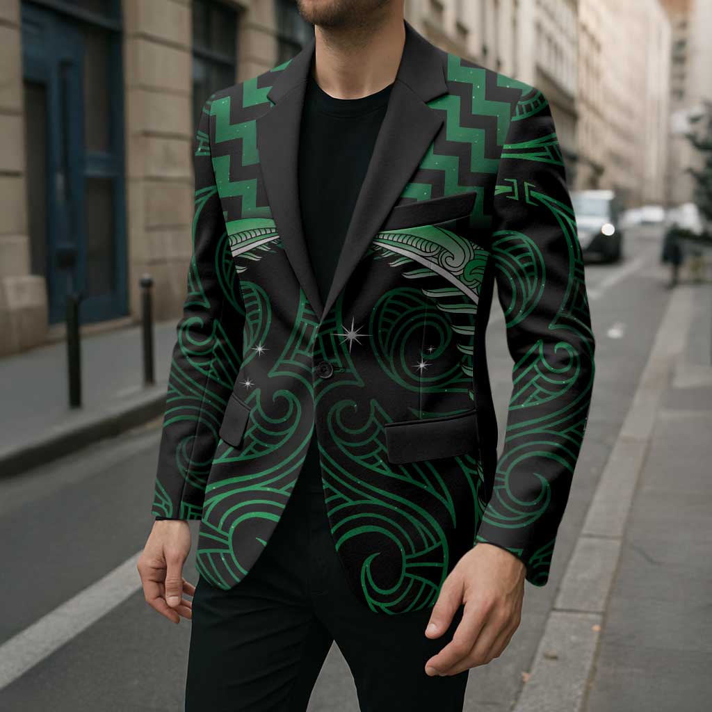 Green Matariki New Zealand Blazer Maori Poutama Galaxy Vibes - Polynesian Pride