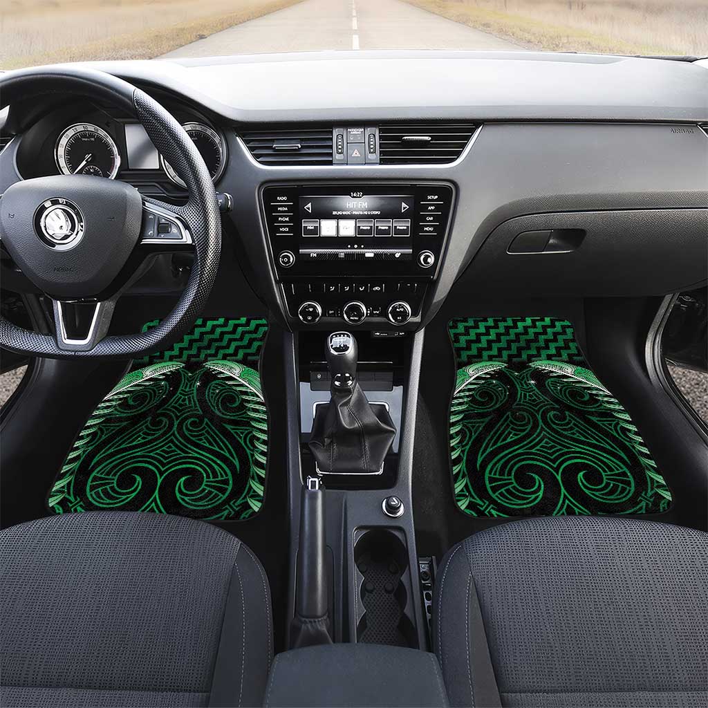 Green Matariki New Zealand Car Mats Maori Poutama Galaxy Vibes LT14 Set 2pcs - Front Green - Polynesian Pride