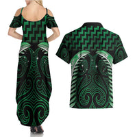 Green Matariki New Zealand Couples Matching Summer Maxi Dress and Hawaiian Shirt Maori Poutama Galaxy Vibes