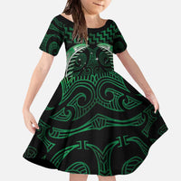 Green Matariki New Zealand Family Matching Off The Shoulder Long Sleeve Dress and Hawaiian Shirt Maori Poutama Galaxy Vibes