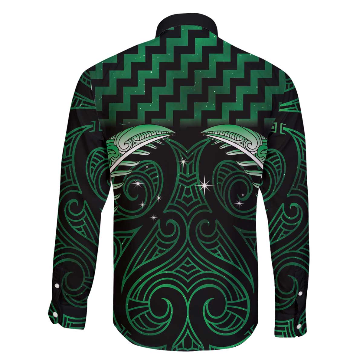 Green Matariki New Zealand Family Matching Off The Shoulder Long Sleeve Dress and Hawaiian Shirt Maori Poutama Galaxy Vibes
