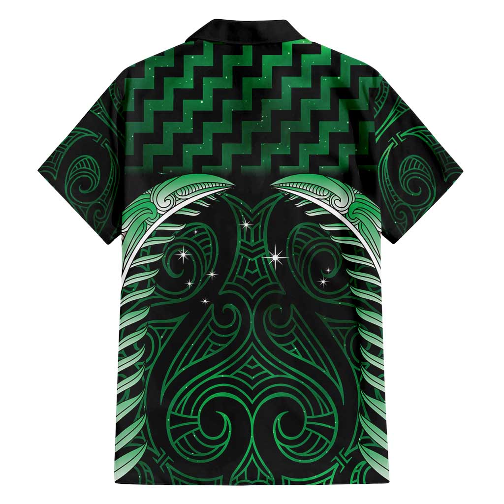 Green Matariki New Zealand Family Matching Off Shoulder Short Dress and Hawaiian Shirt Maori Poutama Galaxy Vibes