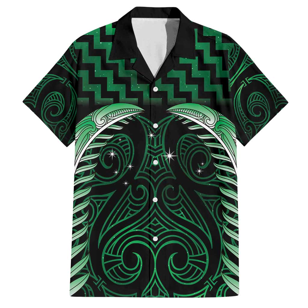 Green Matariki New Zealand Family Matching Puletasi and Hawaiian Shirt Maori Poutama Galaxy Vibes LT14 Dad's Shirt - Short Sleeve Green - Polynesian Pride