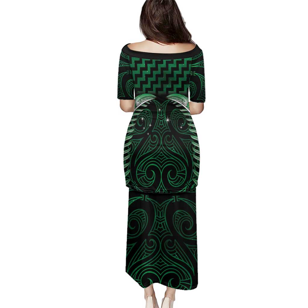 Green Matariki New Zealand Family Matching Puletasi and Hawaiian Shirt Maori Poutama Galaxy Vibes LT14 - Polynesian Pride