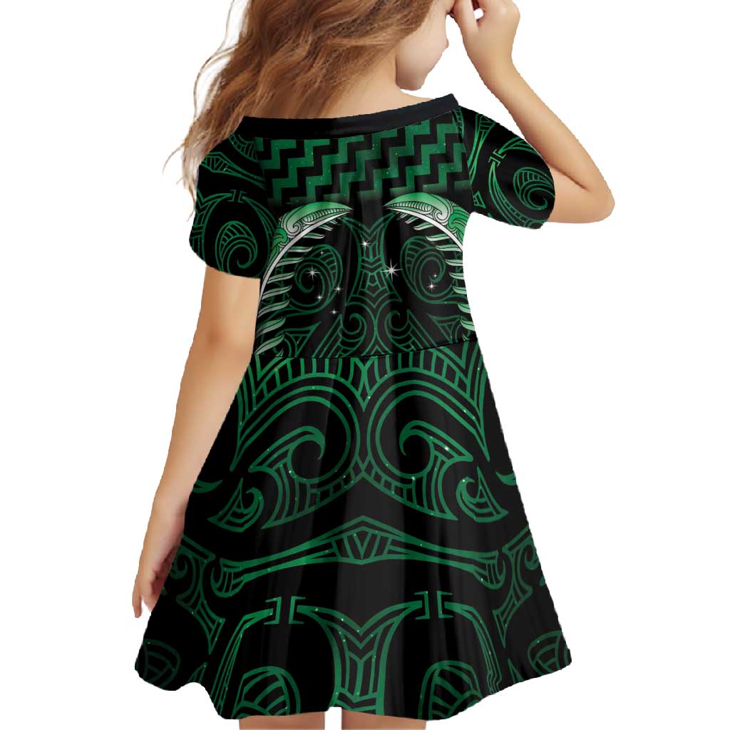 Green Matariki New Zealand Family Matching Summer Maxi Dress and Hawaiian Shirt Maori Poutama Galaxy Vibes