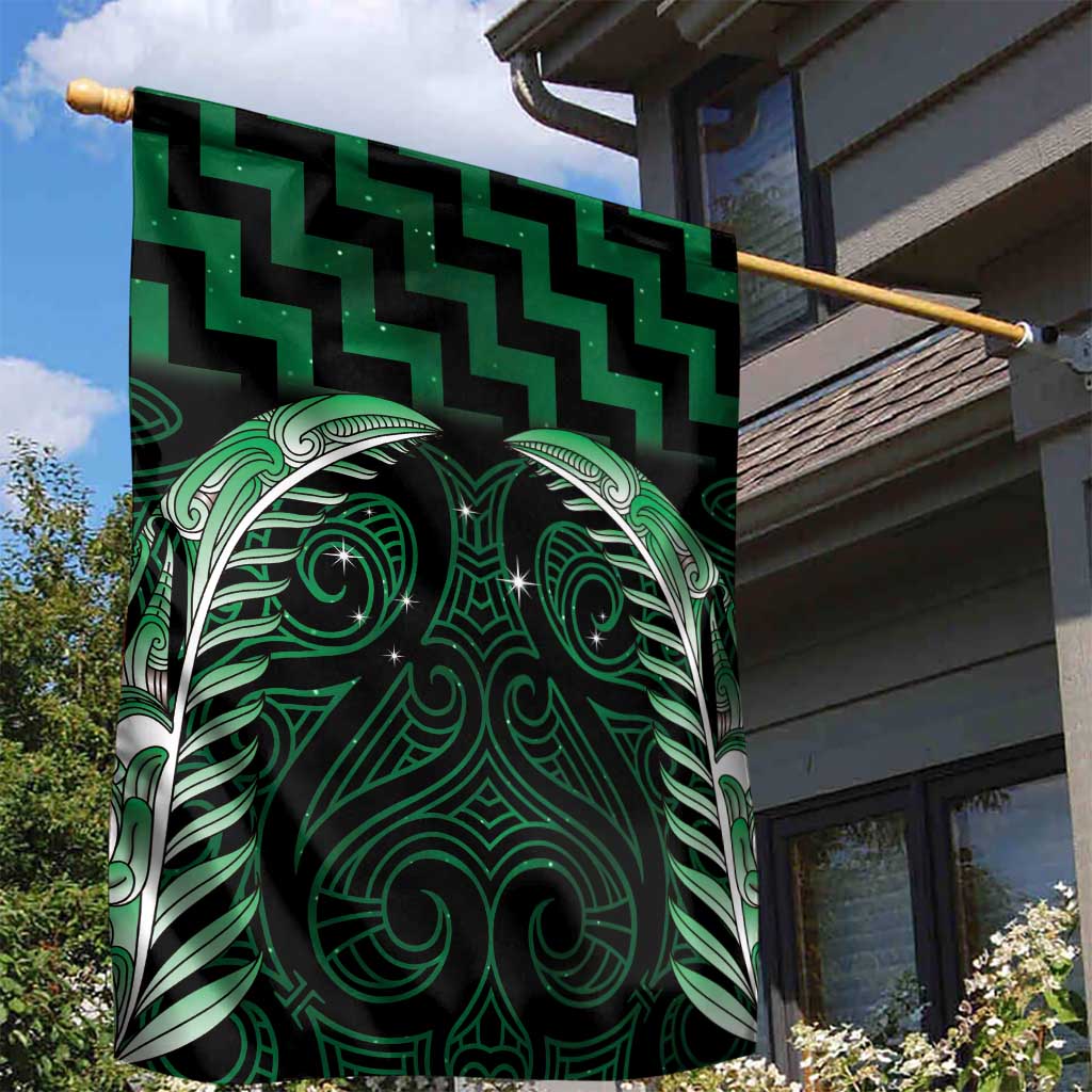 Green Matariki New Zealand Garden Flag Maori Poutama Galaxy Vibes LT14 - Polynesian Pride