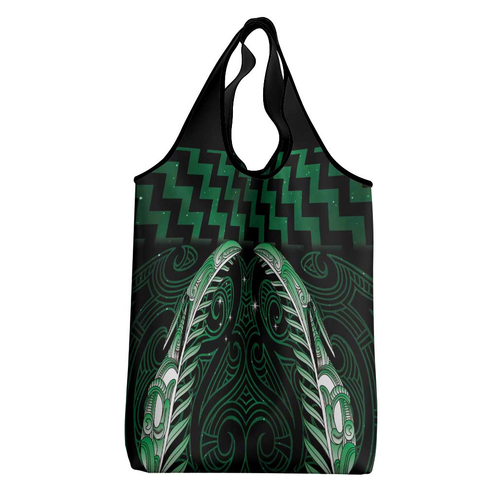 Green Matariki New Zealand Grocery Bag Maori Poutama Galaxy Vibes LT14 - Polynesian Pride
