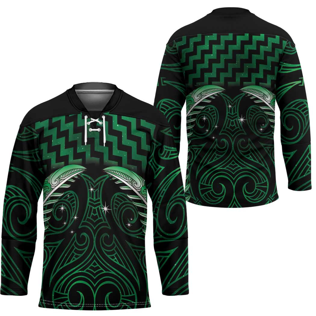 Green Matariki New Zealand Hockey Jersey Maori Poutama Galaxy Vibes - Polynesian Pride