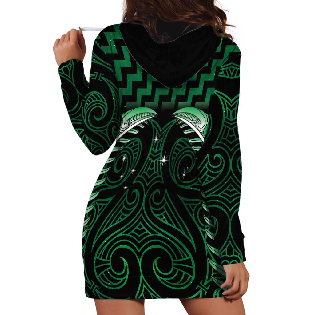 Green Matariki New Zealand Hoodie Dress Maori Poutama Galaxy Vibes
