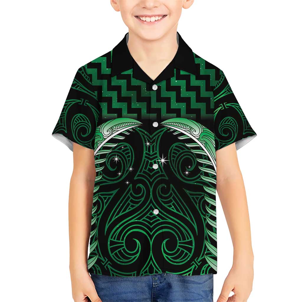 Green Matariki New Zealand Kid Hawaiian Shirt Maori Poutama Galaxy Vibes LT14 Kid Green - Polynesian Pride
