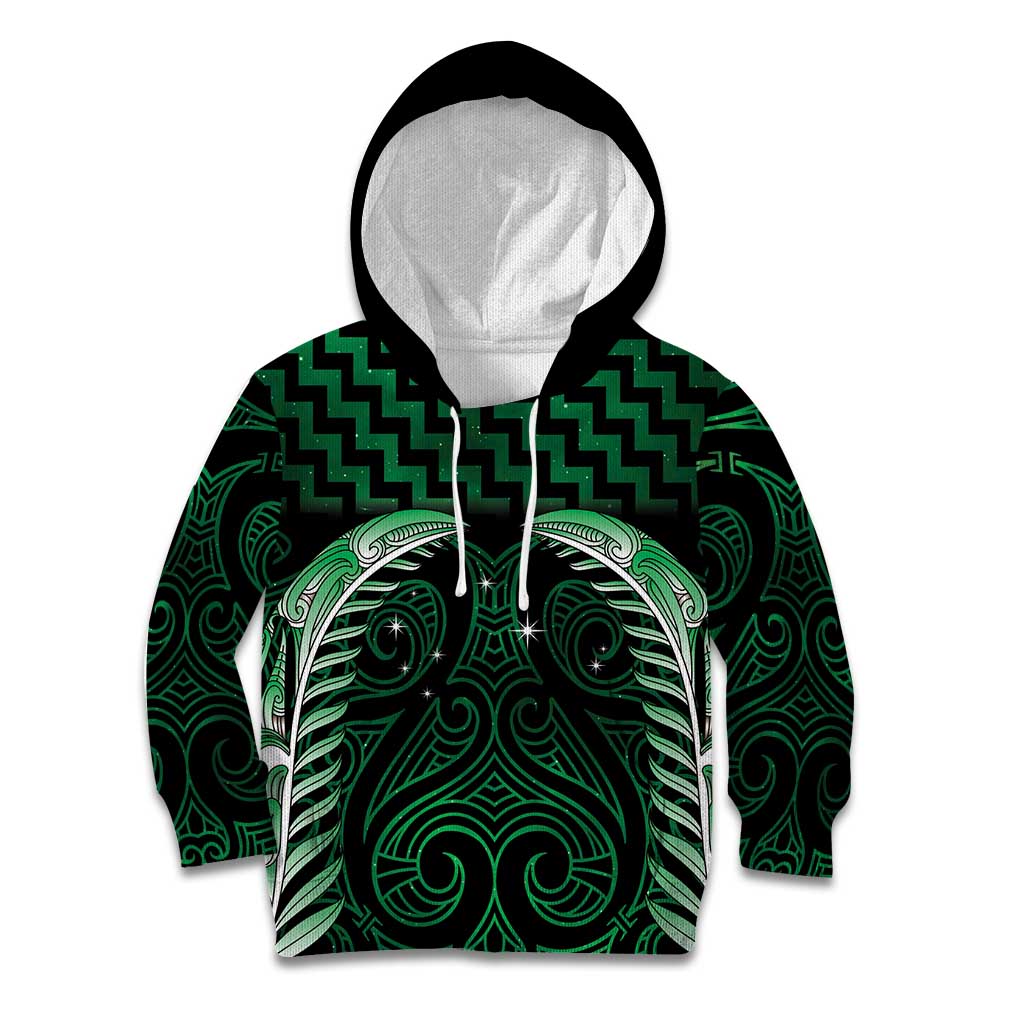 Green Matariki New Zealand Kid Hoodie Maori Poutama Galaxy Vibes